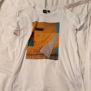 Hugo Boss White Tee with Colorful Abstract Design